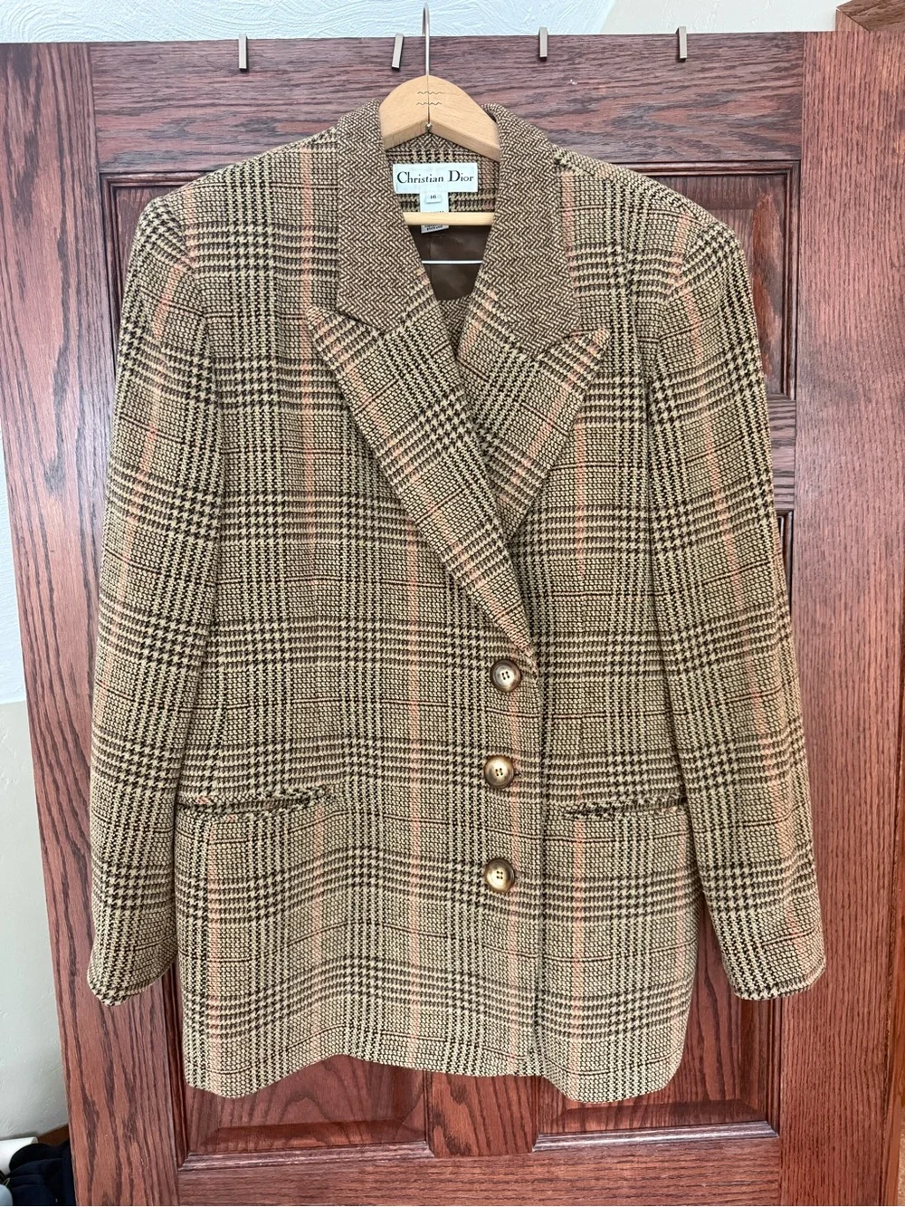 Vintage Christian Dior Houndstooth Wool Blazer with matching skirt